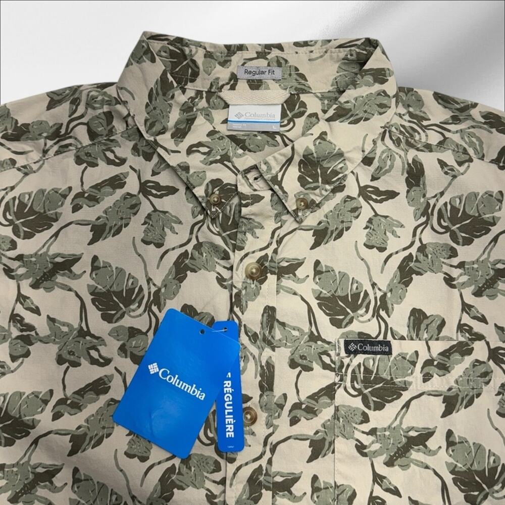COLUMBIA Men’s Large Green / Tan Casual Button Down Shirt